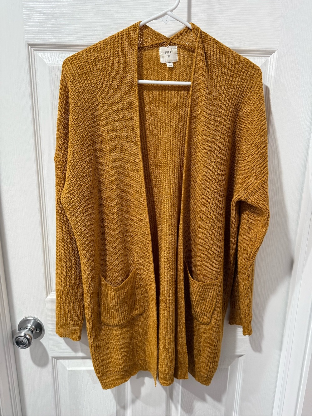Luna Ivy Anthropology Cozy Mustard Open-Front Pocket Cardigan